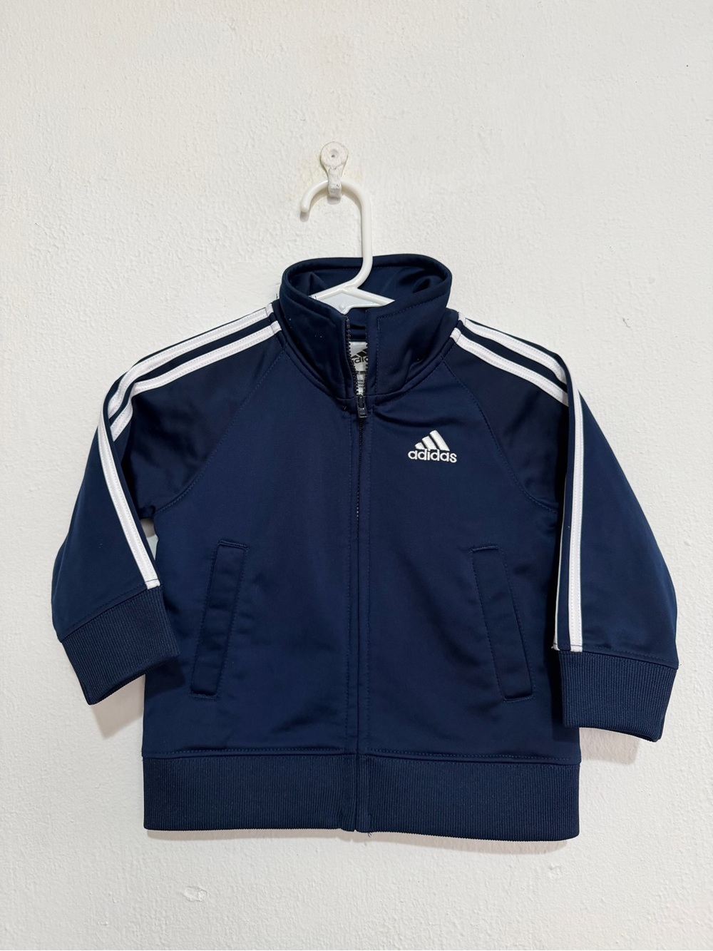 adidas Navy Blue Track Jacket with White Stripes
